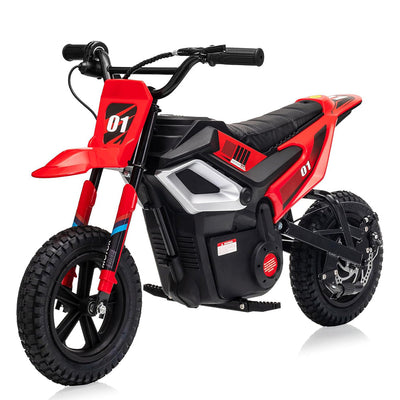 Garvee 24V Electric Dirt Bike 350W Motor 10MPH Speed Key Start Hand Brake 12" Fat Tires Dual Suspension Kids Outdoor Riding