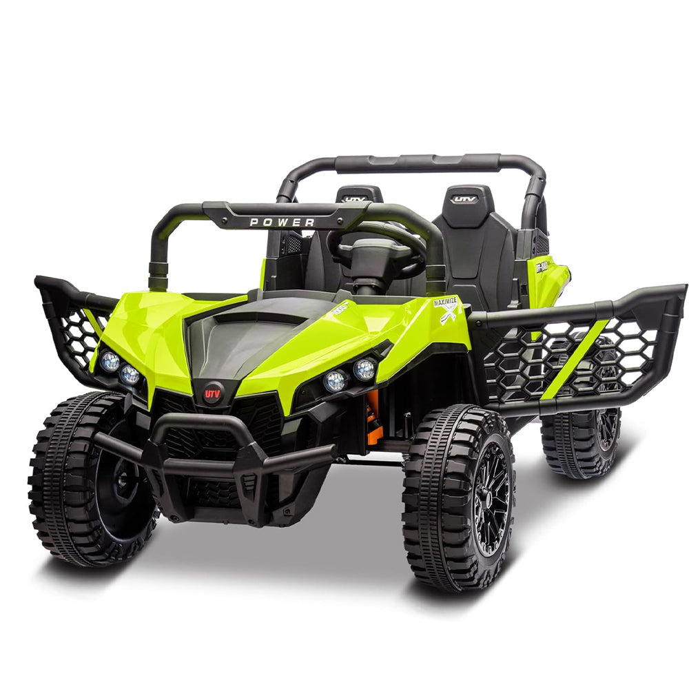 Garvee 24V Ride On Car Electric Off-Road UTV Truck with Remote Control, Lockable Doors, Safety Belt, PP+Metal, LED Lights, Music Player, Blue, Kids Outdoor Fun - Blue