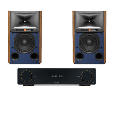Arcam A15+ Integrated Amplifier Black with JBL 4309 Studio Monitor Bookshelf Speakers Walnut Pair