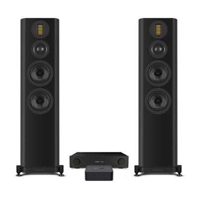 Arcam A15+ Integrated Amplifier with WiiM Pro Plus Streamer and Wharfedale EVO 5.4 Floorstanding Speakers Hi-Fi Package - Black