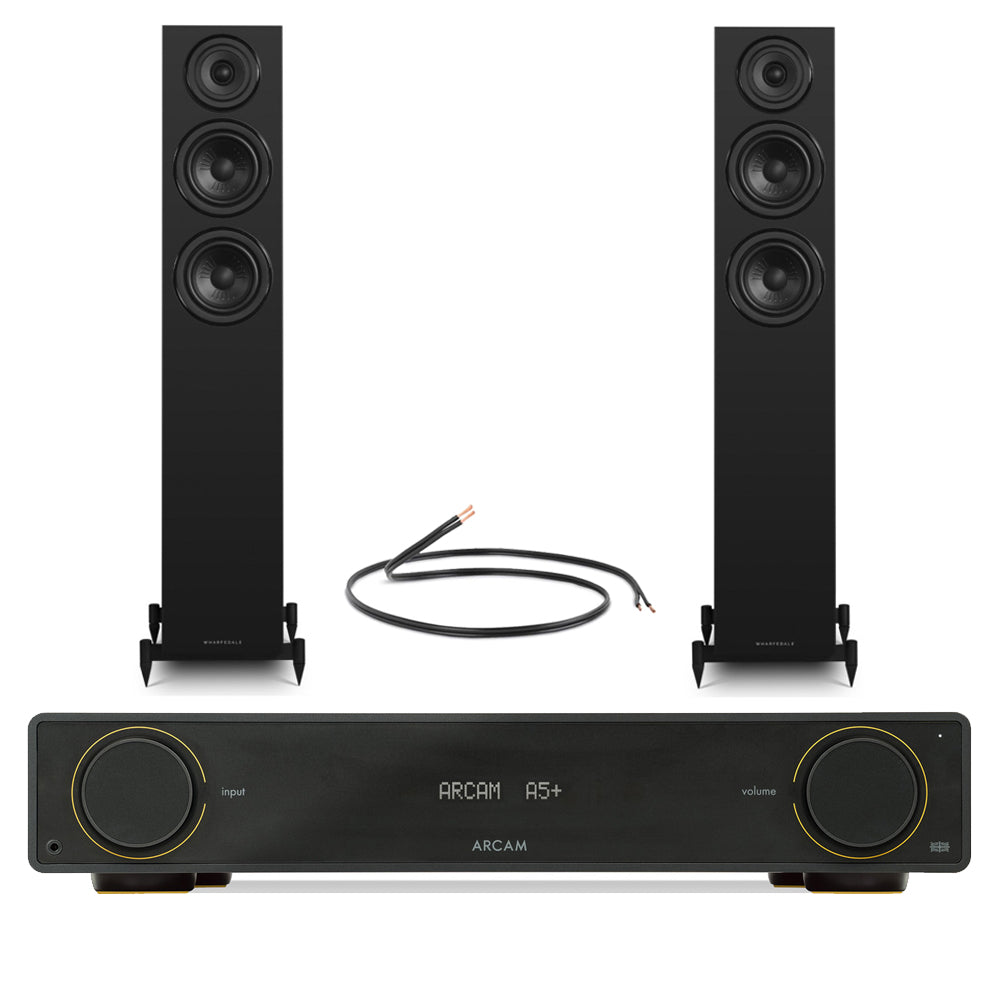 Arcam A5+ Integrated Amplifier with Wharfedale Diamond 12.3i Floorstanding Speakers Pair - Black