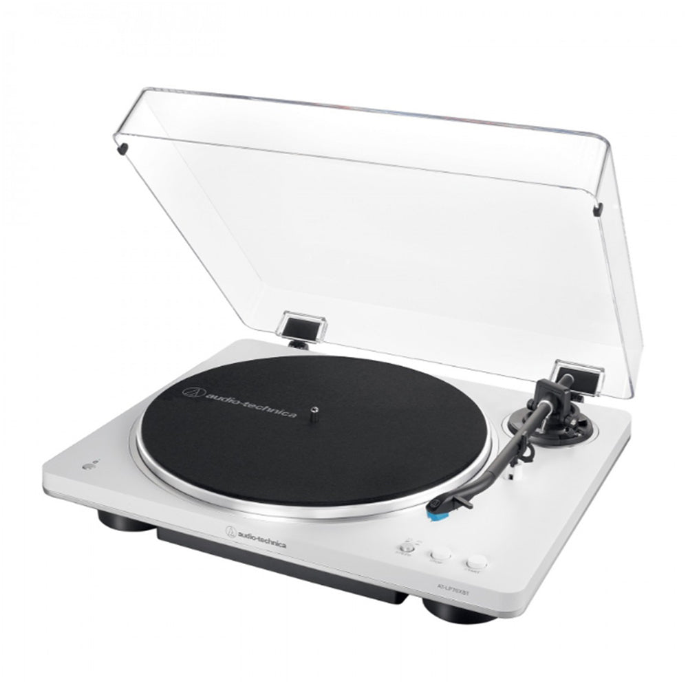 Audio Technica AT-LP70XBT Fully Automatic Bluetooth Wireless Turntable White with Kanto ORA 100W Powered Reference Speakers Pink HiFi Package