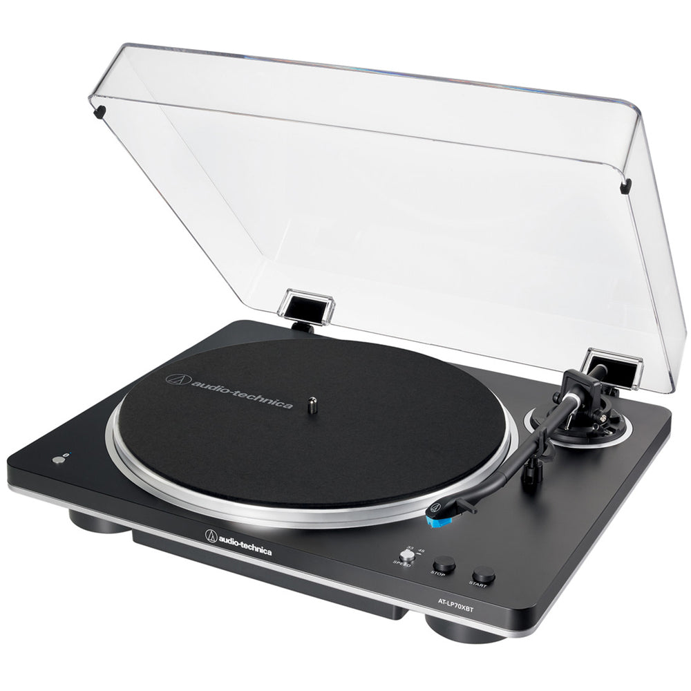 Audio Technica AT-LP70XBT Fully Automatic Bluetooth Wireless Turntable with Kanto ORA 100W Powered Reference Speakers HiFi Package Black