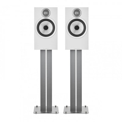 Bowers & Wilkins 606 S3 Bookshelf Speakers White with FS-600 S3 Silver Stands