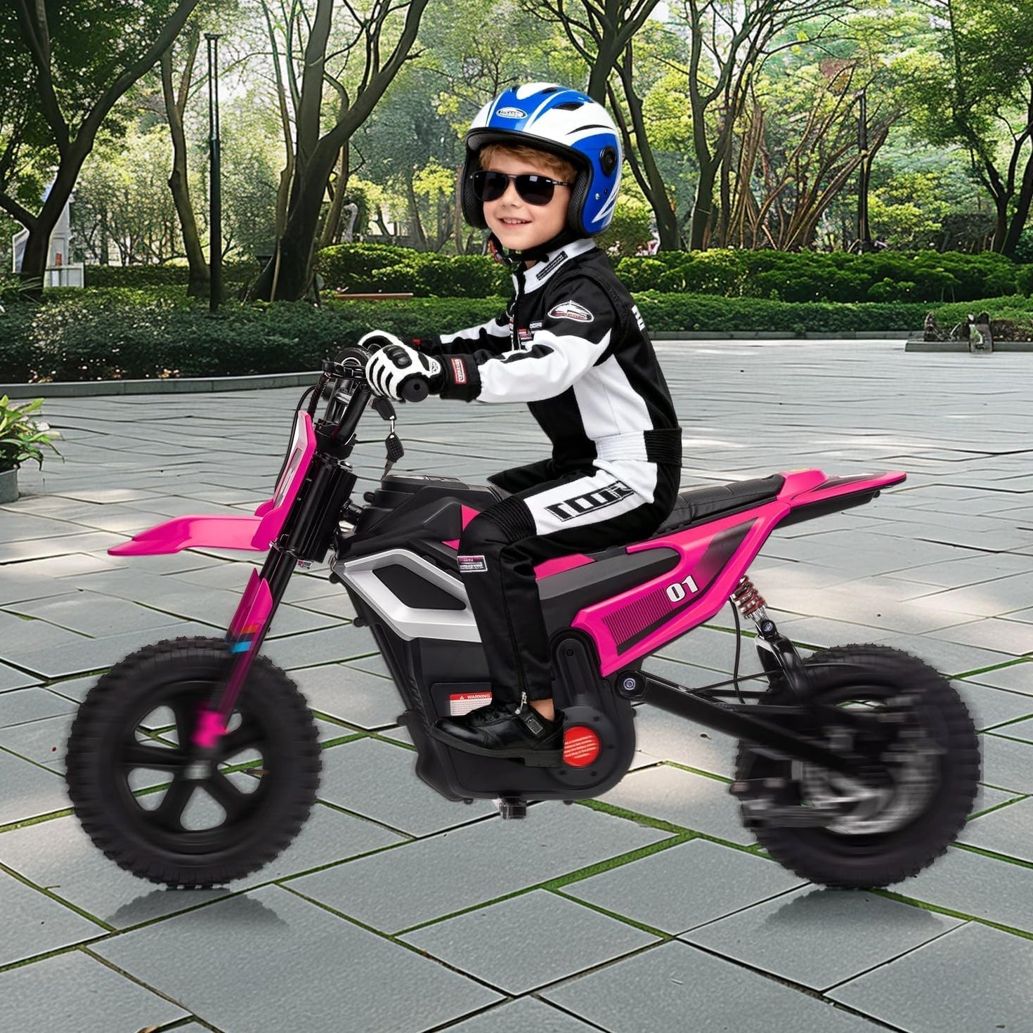 Garvee 24V Electric Kids Dirt Bike 350W Motor Rear Suspension Leather Seat Bluetooth Music Black Blue Green Red Rose Ages 10+ Outdoor Fun