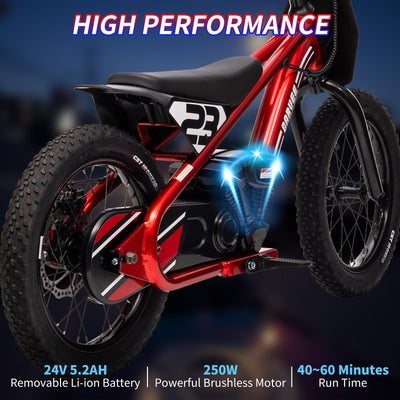 Garvee Ride - G Series: 250W Motor 3-Speed 24V Detachable Battery Aluminum Frame 16IN Off-Road Tires Ages 6-12 Outdoor Riding