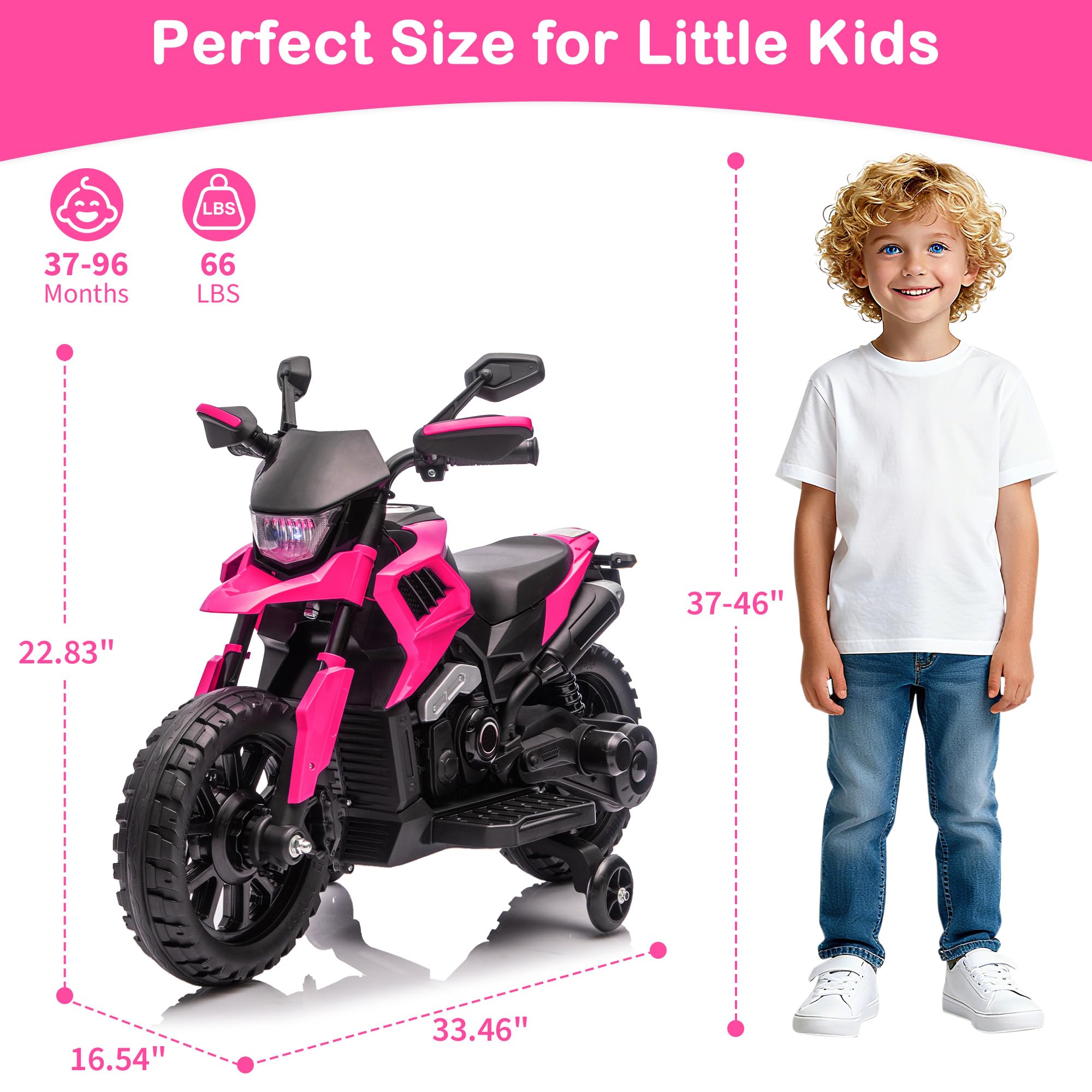 Garvee 6V Kids Electric Motorcycle with Training Wheels, Adjustable Speed 2-5 MPH, Durable Battery-Powered Ride-On Bike, Headlight & Music, Safe for Toddlers Outdoor Play