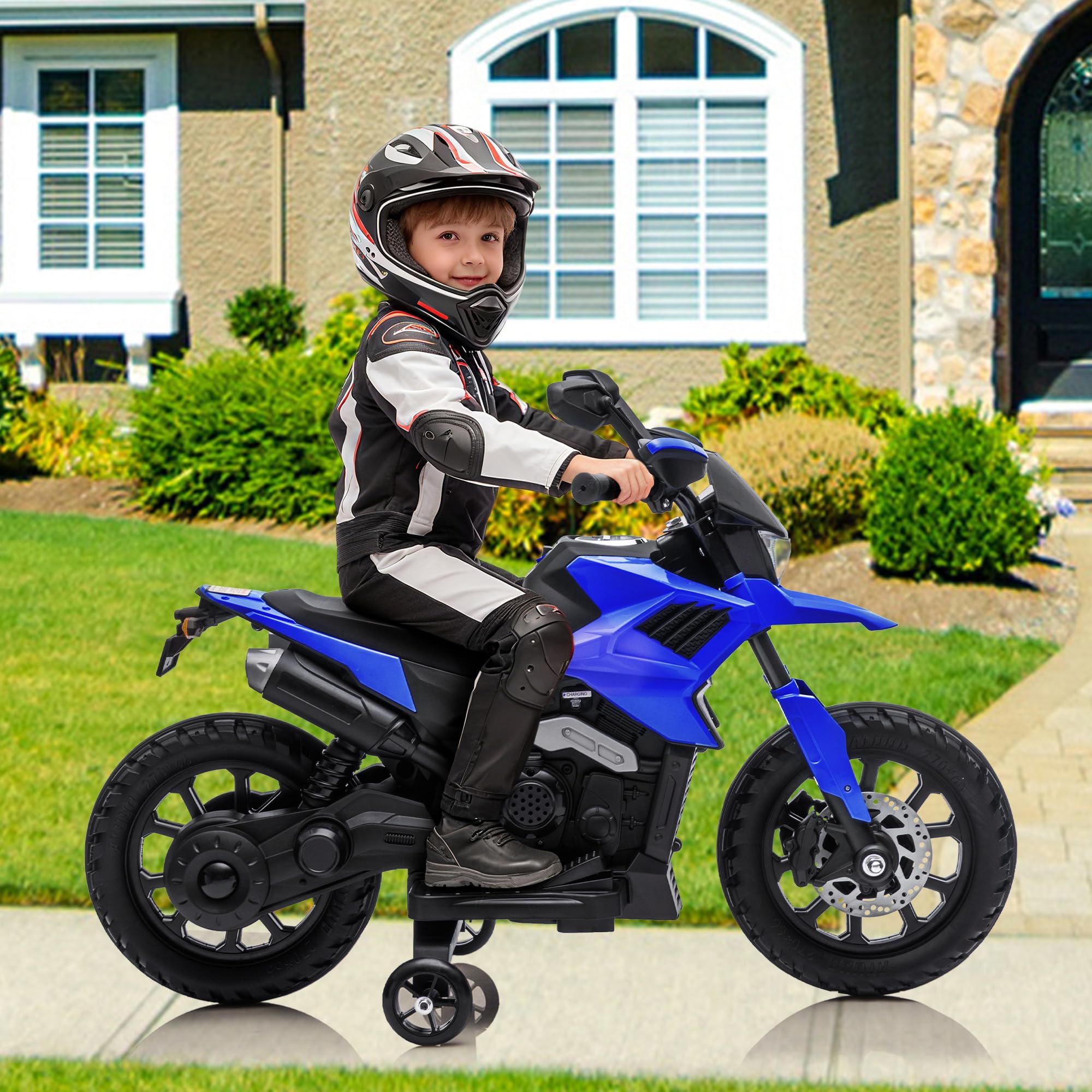 Garvee 6V Kids Electric Motorcycle with Training Wheels, Adjustable Speed 2-5 MPH, Durable Battery-Powered Ride-On Bike, Headlight & Music, Safe for Toddlers Outdoor Play