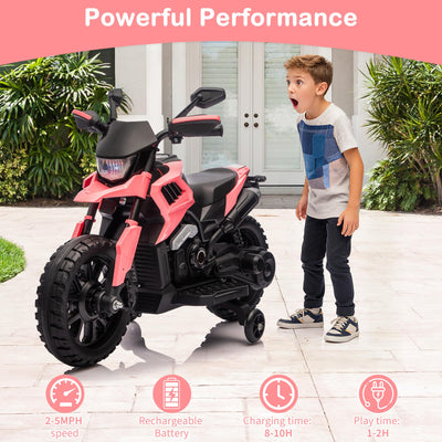 Garvee 6V Kids Electric Motorcycle with Training Wheels, Adjustable Speed 2-5 MPH, Durable Battery-Powered Ride-On Bike, Headlight & Music, Safe for Toddlers Outdoor Play