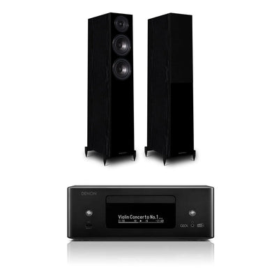 Denon RCD-N12DAB DAB+ All-In-One System Black & Wharfedale Diamond 12.3 Floorstanding Speaker (Pair) Oak Black