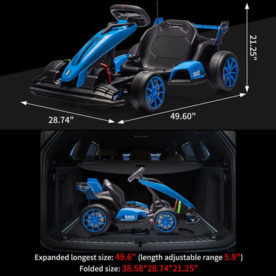 Garvee Ride - G Series: 24V Electric Drift Kart for Kids, Ride Car with Adjustable Seat & 7.5MPH Speed, EVA Silent Wheels, Parent-Safety Certified Ride-On Toy - Blue