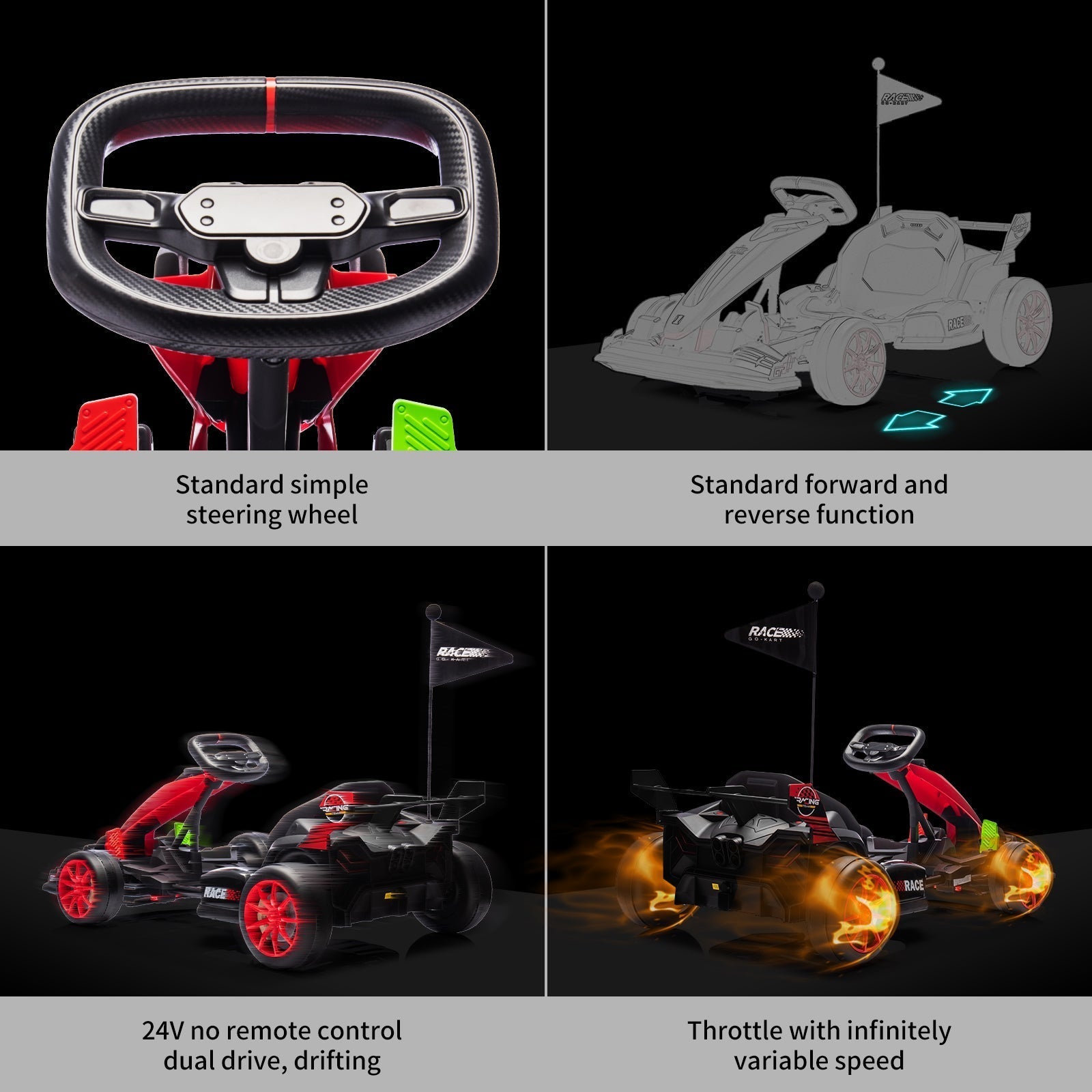 Garvee Ride - G Series: 24V Electric Drift Kart for Kids, Ride Car with Adjustable Seat & 7.5MPH Speed, EVA Silent Wheels, Parent-Safety Certified Ride-On Toy - Red