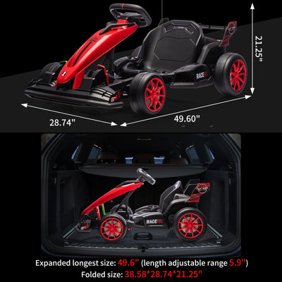 Garvee Ride - G Series: 24V Electric Drift Kart for Kids, Ride Car with Adjustable Seat & 7.5MPH Speed, EVA Silent Wheels, Parent-Safety Certified Ride-On Toy - Red