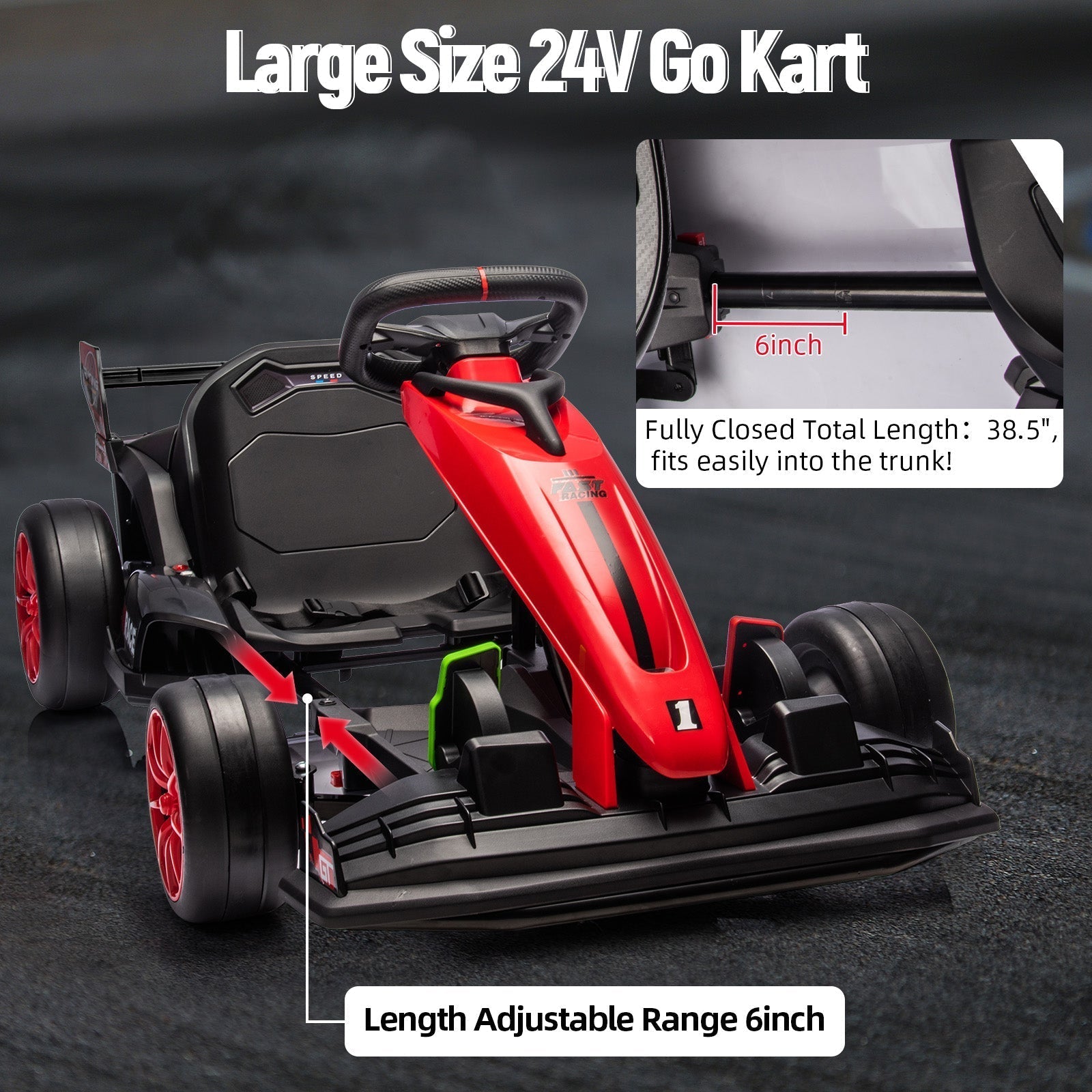 Garvee Ride - G Series: 24V Kids Ride On Go Kart Red, Adjustable Legroom, 7.5mph High Speed, 7ah Battery, 200W*2 Motors, Max Load 135lbs, Racing Toy for 6+