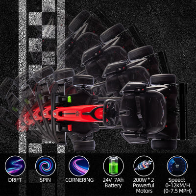 Garvee Ride - G Series: 24V Kids Ride On Go Kart Red, Adjustable Legroom, 7.5mph High Speed, 7ah Battery, 200W*2 Motors, Max Load 135lbs, Racing Toy for 6+