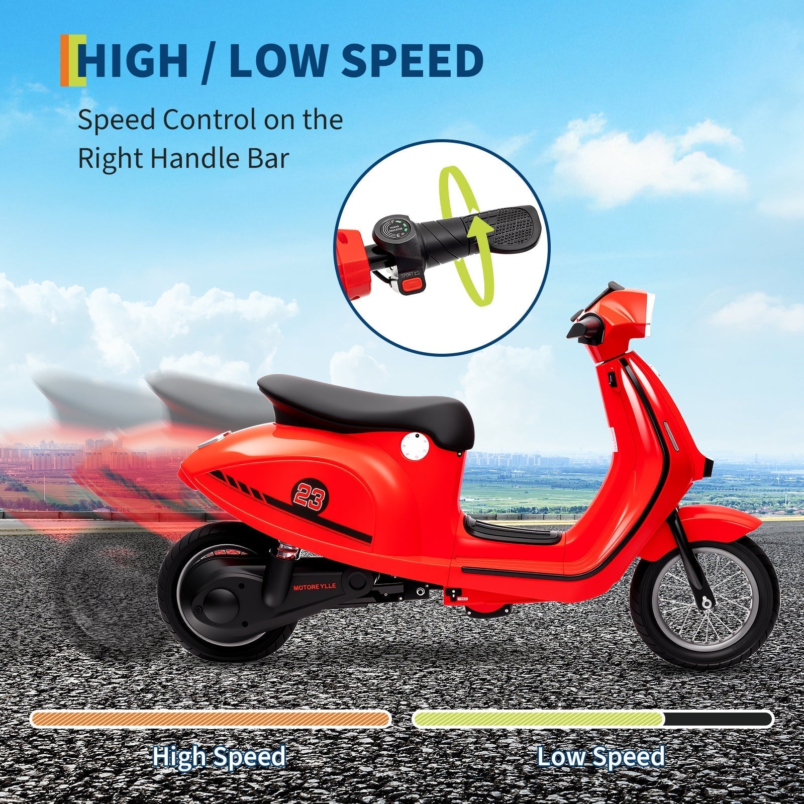 Garvee Ride - G Series: 24V 350W 14MPH Speed Rear Brake Twist Grip Throttle LED Light Blue Durable Pneumatic Tires Outdoor Riding
