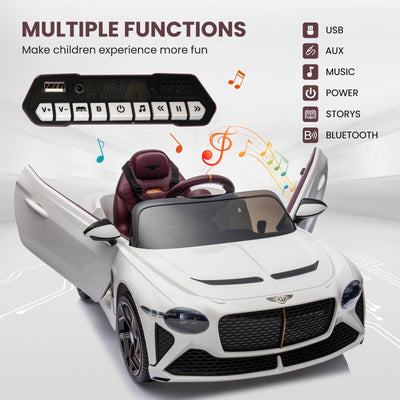 Garvee Kids Ride On Car, Licensed Bentley Bacalar 12V Electric Vehicles w/Parent Remote Control, Scissor Door, Suspension, 3 Speeds, LED Lights, Horn, Battery Powered Ride on Toy for Boys Girls - White