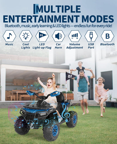 Garvee 12V Kids Electric ATV Ride-On Car – Dual Motors – Parent Remote Control – LED Lights, wireless, Music, USB, Spring Suspension – Outdoor Off-Road Four Wheeler for Boys & Girls Ages 3-8 – Royal Blue