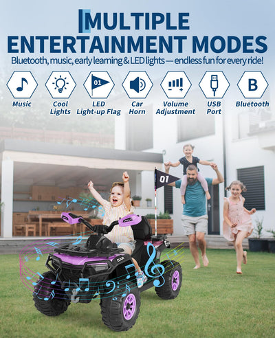 Garvee 12V Kids Electric ATV Ride-On Car – Dual Motors – Parent Remote Control – LED Lights, wireless, Music, USB, Spring Suspension – Battery Powered Outdoor Quad Toy for Boys & Girls – Purple
