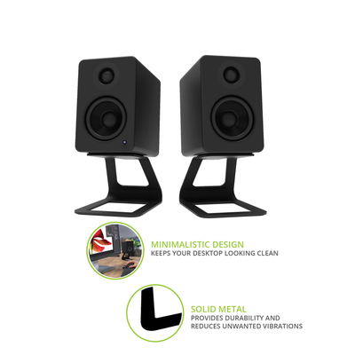 Kanto ORA 100W Powered Reference Desktop Speakers with Bluetooth & SE2 Speaker Stands Package Black