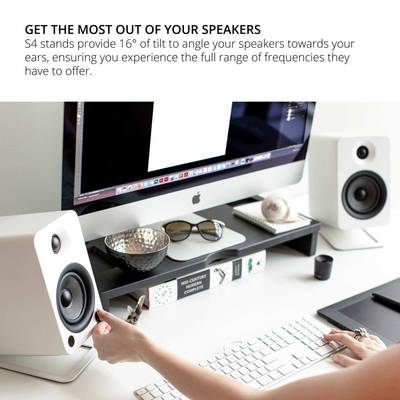 Kanto ORA4 140W Powered Reference Desktop Speakers with Bluetooth & S4 Tilted Speaker Stands White
