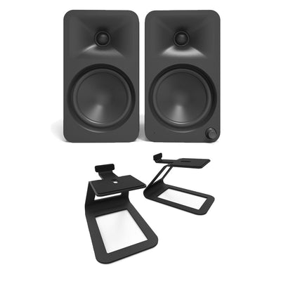 Kanto ORA4 140W Powered Reference Desktop Speakers with Bluetooth & SE4 Elevated Speaker Stands Black