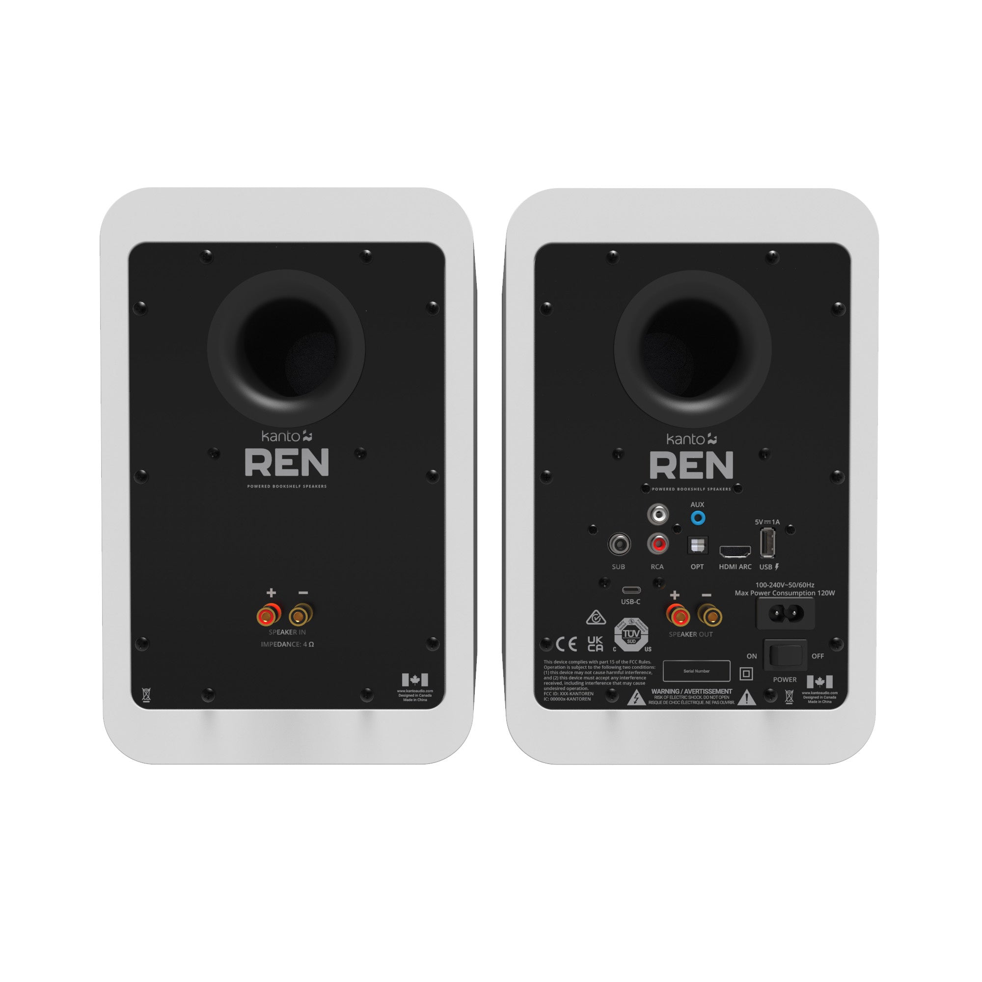 Kanto REN 200W Powered Bookshelf Speakers Pair with HDMI ARC USB-C and Bluetooth 5.3 - Matte White