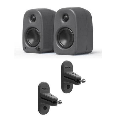 Kanto UKI 100W Bluetooth Desktop Speakers With SPW3 Universal Speaker Wall Mount Grey