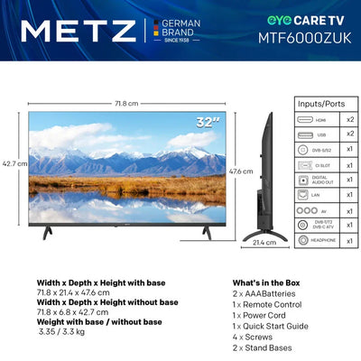 Metz 32MTF6000ZUK 32 Inch 2K DLED HD Smart TV with Freely