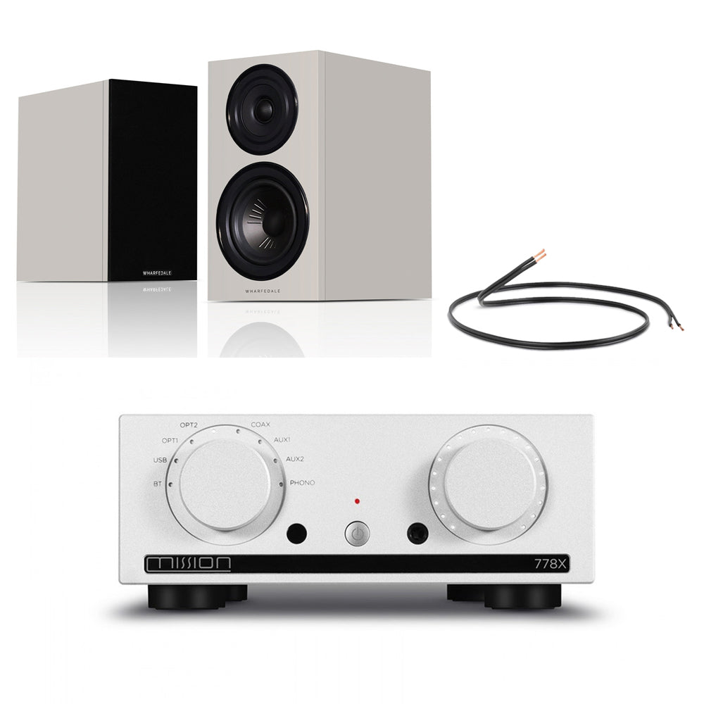 Mission 778X Integrated Amplifier Silver with Wharfedale Diamond 12.2i Bookshelf Speakers Grey Pair Hifi Package