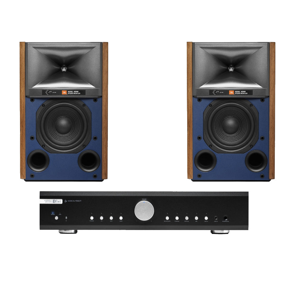 Musical Fidelity B1xi Integrated Amplifier with JBL 4309 Studio Monitor Bookshelf Speakers Walnut Pair