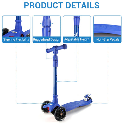 Garvee Kids 3 Wheel Kick Scooter for Boys & Girls Ages 3-10, Adjustable Handlebar, Lightweight Aluminum, Non-Slip Deck, Pink, Outdoor Play - Blue