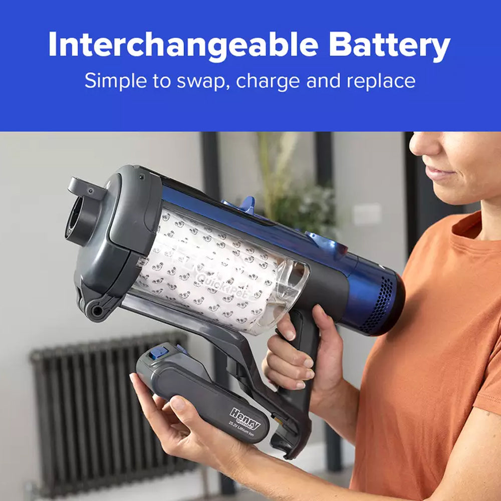 Numatic Henry Quick Pet Cordless Stick Vacuum Cleaner up to 60 Minutes Run Time - Blue 916634