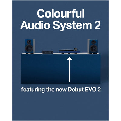 Pro-Ject Colourful Audio System 2 with Debut EVO 2 Turntable MaiA S3 Amplifier and Speaker Box 5 S2 Speakers - Satin Steel Blue