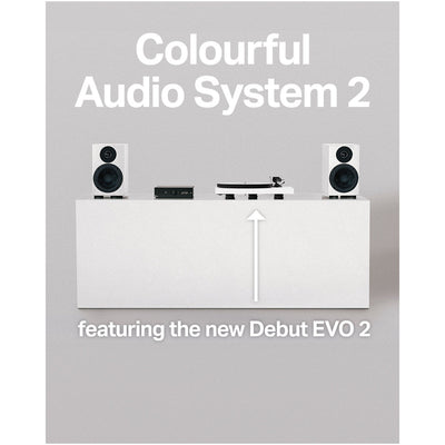 Pro-Ject Colourful Audio System 2 with Debut EVO 2 Turntable MaiA S3 Amplifier and Speaker Box 5 S2 Speakers - Satin White