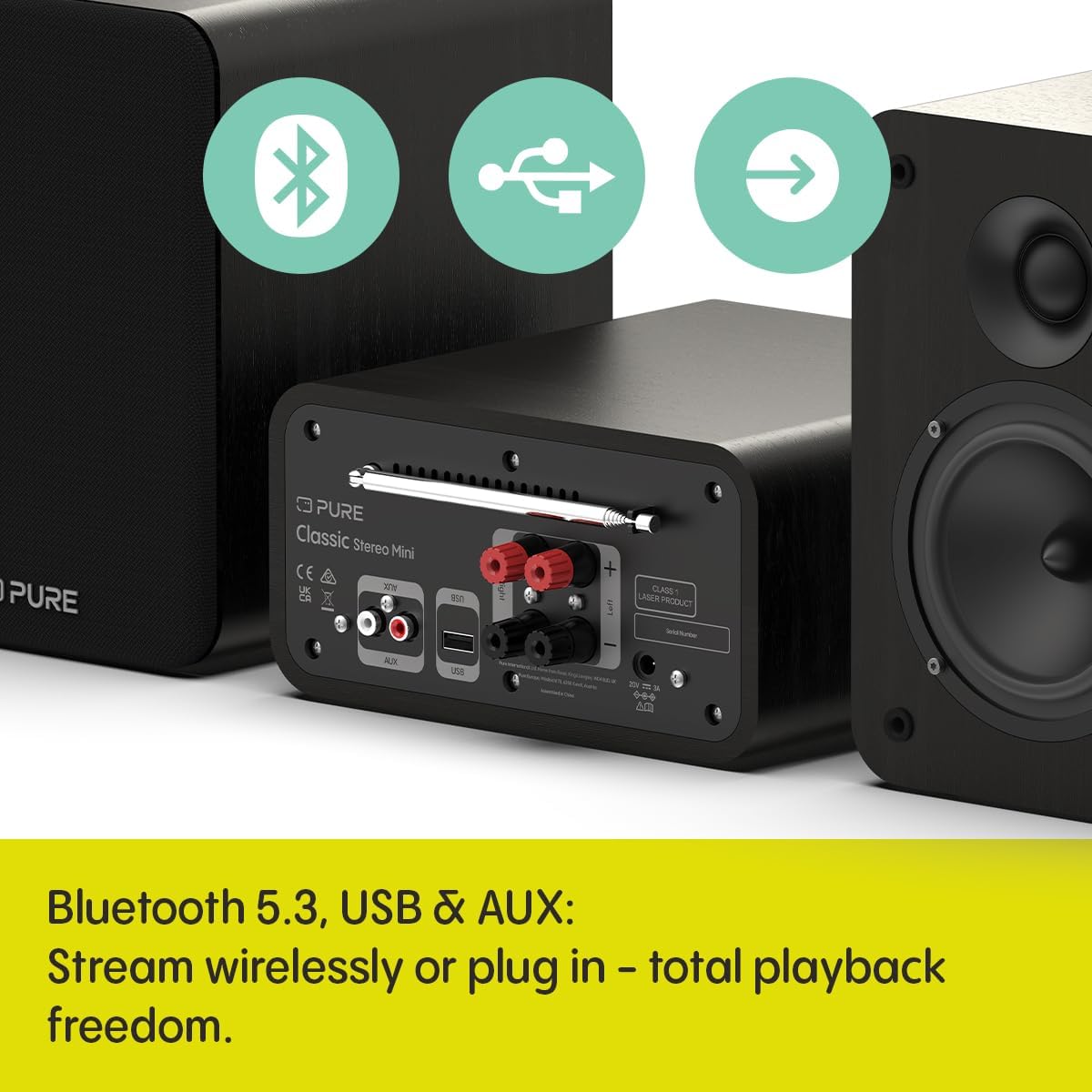 Pure Classic Stereo Mini DAB DAB+ FM Radio with Bluetooth CD Player Micro Stereo System Black