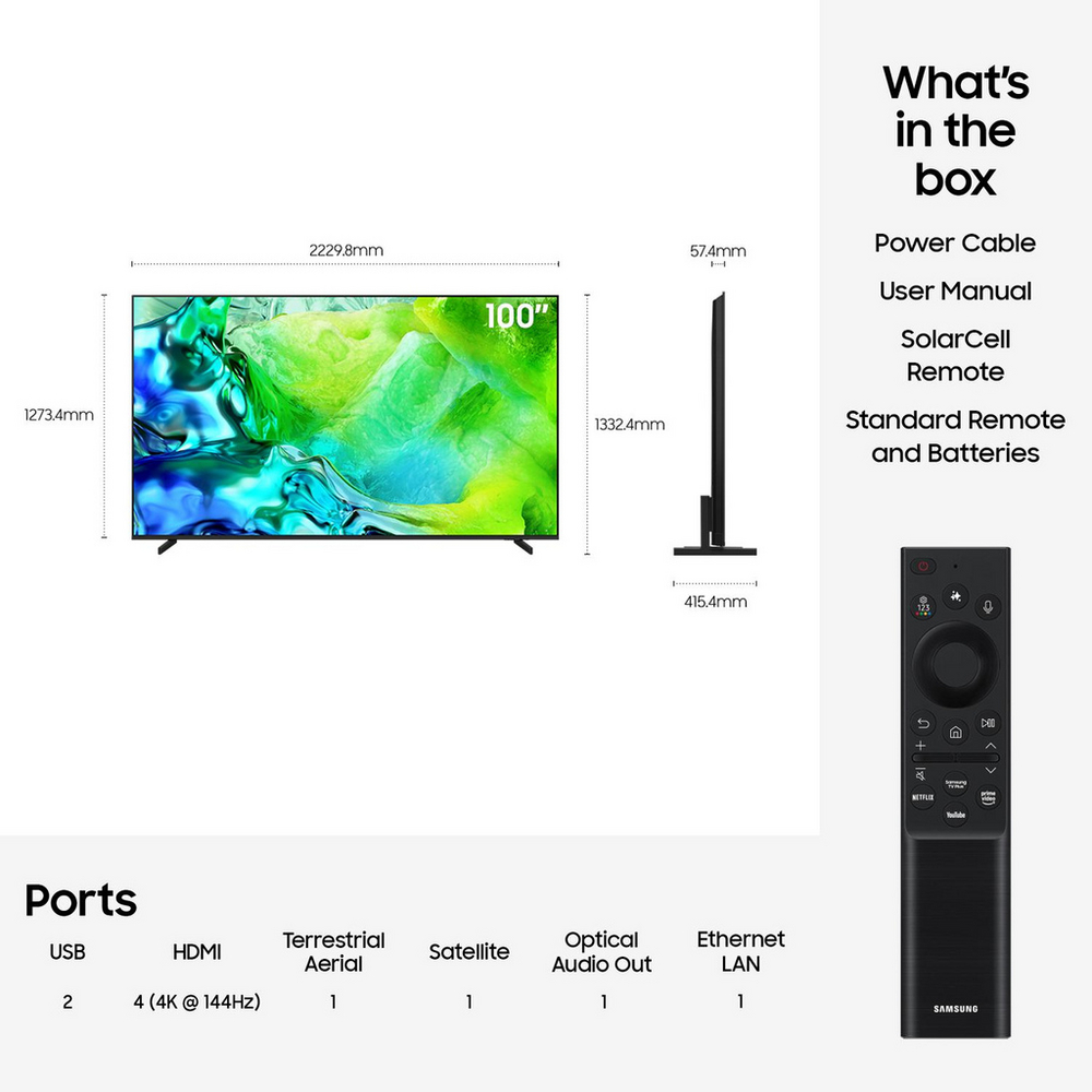 Samsung QE100QN80HUXXU 100 Inch QN80H QLED Quantum Mini LED 4K Ultra HD HDR Smart AI TV 2026