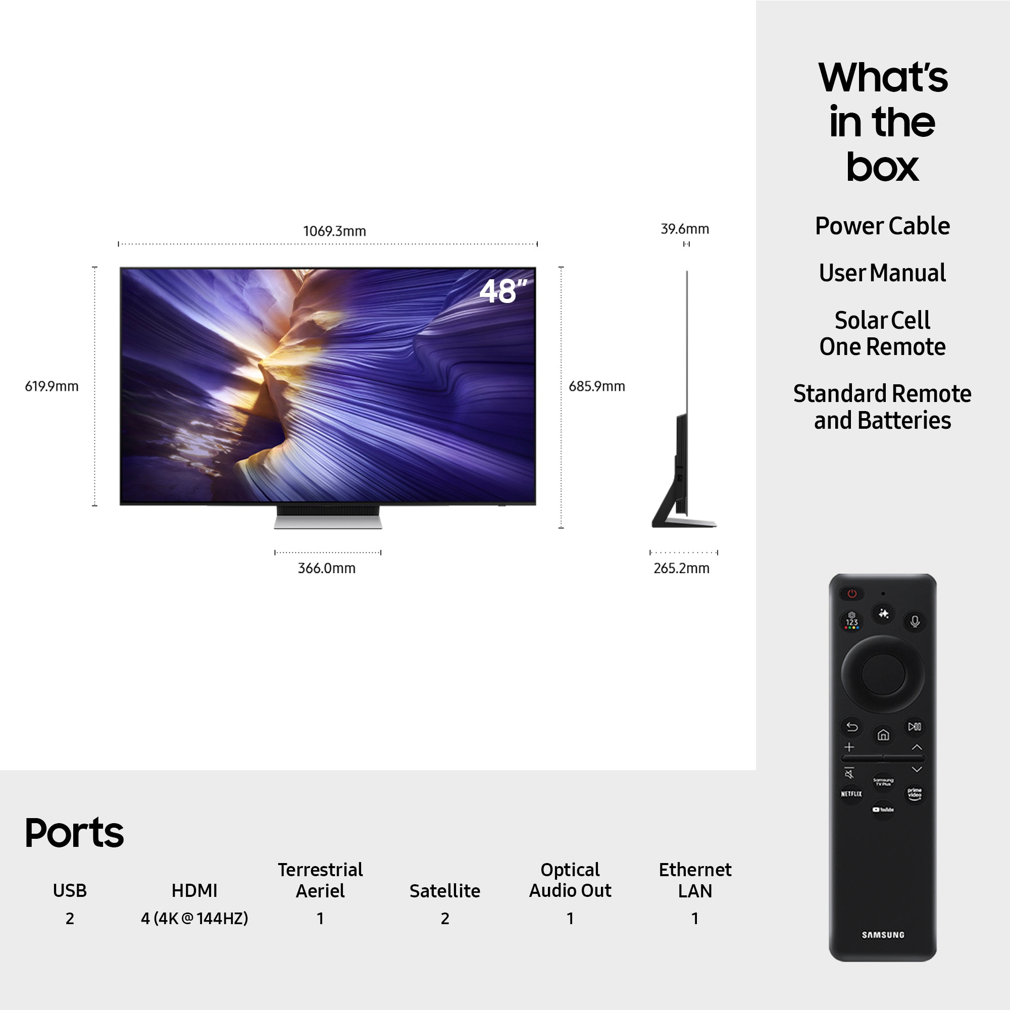 Samsung QE48S90FAEXXU 48 Inch S90F 4K OLED Ultra HD HDR Smart AI TV