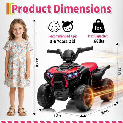 Garvee Kids 6V Battery Powered ATV Car with Lights & Music, 3.5mph Speed, Durable Plastic, All-Terrain Wheels, Toddler Ride-On Toy for Ages 3-6
