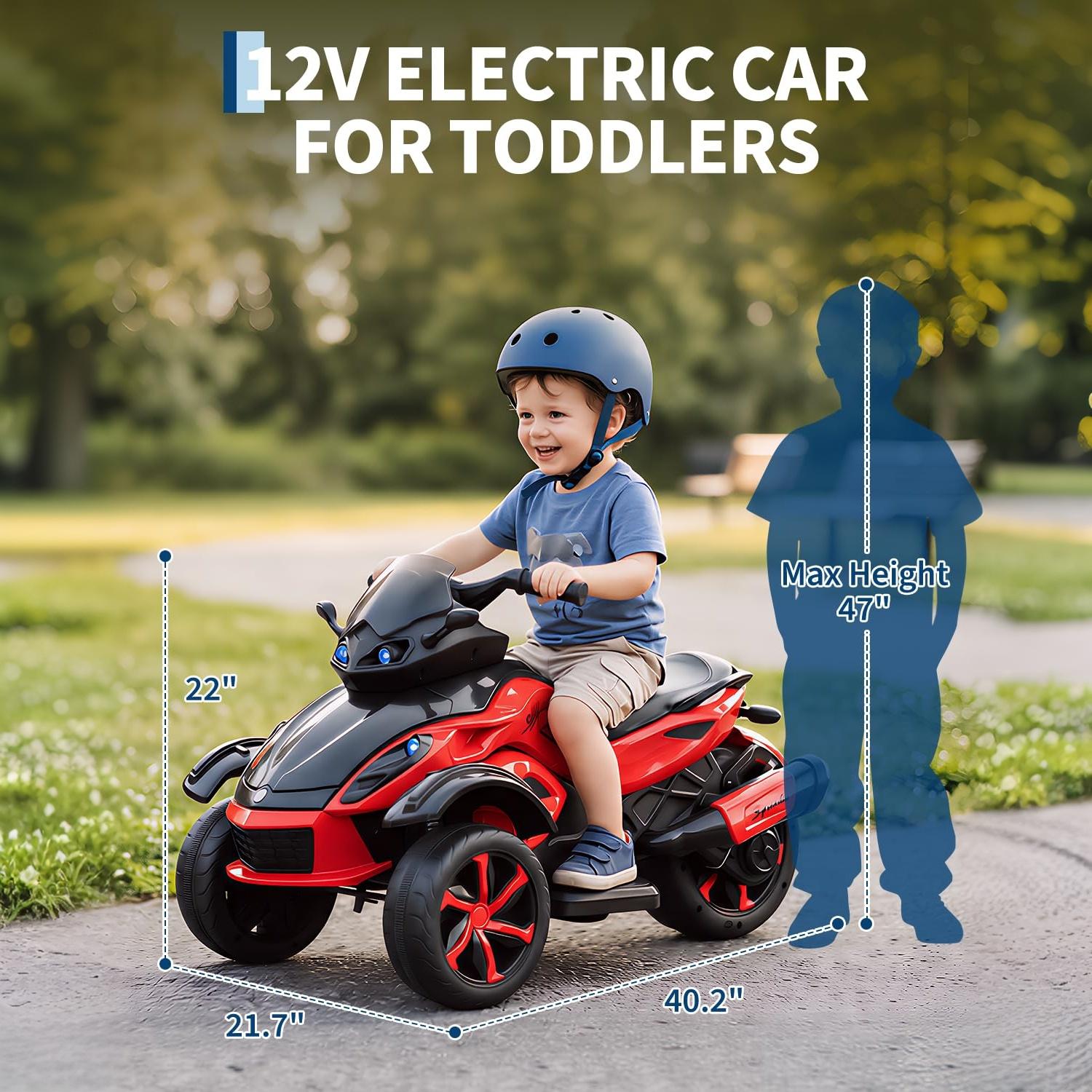 Garvee 12V Dual Motor Kids Electric Ride-On Car & 3-Wheeler ATV – 4 MPH, LED Lights & Music, 66 lbs Capacity, Outdoor Battery Powered Vehicle for Boys & Girls Ages 3-8 – Red