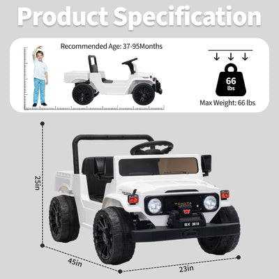 Garvee Licensed Toyota 12V 4WD Kids Ride-On Pickup Truck – Battery Powered Electric Car, Remote Control, wireless Music, LED Lights, Suspension, Soft Braking, Truck Bed Storage – For Toddlers & Big Kids – White