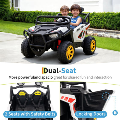 Garvee 24V 2-Seater Electric UTV Ride-On Truck for Kids Ages 2-8 – Battery Powered, Remote Control, 4-Wheel Suspension, Gradual Power-Up, 3 Speeds, LED Lights, Wireless – White