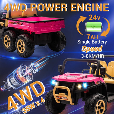 Garvee 24V 2-Seater 6-Wheel 4WD Electric Ride-On Dump Truck UTV for Kids - Parental Remote, Wireless Audio Music, LED Lights, Electric Dump Bed, Shovel - Car Toy for Boys & Girls Ages 3-8 - Pink
