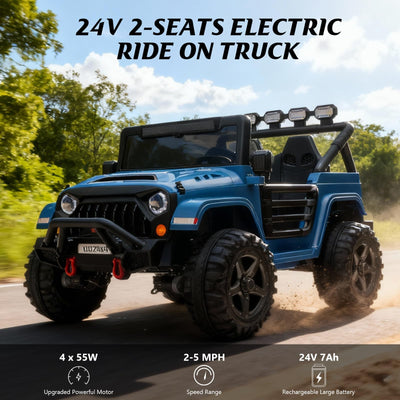 Garvee 24V Electric Ride On Truck for Big Kids – 2 Seater – Parental Remote Control – 3 Speeds – 4-Wheel Suspension – LED Lights – Wireless Audio/MP3 Player – Standard Test Method/CPSIA Certified – Navy Blue
