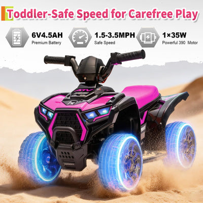 Garvee 6V Battery Powered Kids ATV Car with Lights, Music, 3.5mph Speed, 4 Wheeler, All-Terrain Tires, Safe Ride for Toddlers