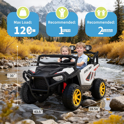 Garvee 24V 2-Seater Electric UTV Ride-On Truck for Kids Ages 2-8 – Battery Powered, Remote Control, 4-Wheel Suspension, Gradual Power-Up, 3 Speeds, LED Lights, Wireless – White