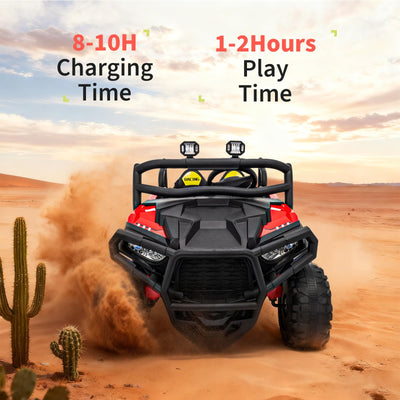 Garvee 24V 2-Seater Electric UTV Ride-On Truck for Kids Ages 2-8 – Battery Powered, Remote Control, 4-Wheel Suspension, Gradual Power-Up, 3 Speeds, LED Lights, Wireless – Red