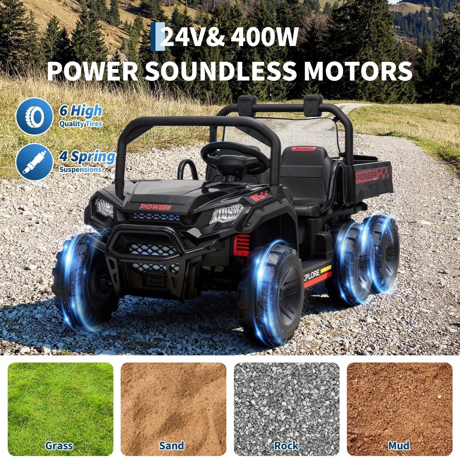 Garvee 24V 4WD Electric Ride on Dump Truck for Kids, 2 Seater with Remote Control, Dump Bed, 3 Speed Modes, Music Player, All-Terrain Off-Road Vehicle Toy for Boys & Girls