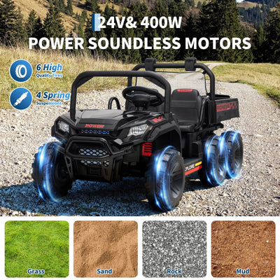 Garvee 24V 4WD Electric Ride on Dump Truck for Kids, 2 Seater with Remote Control, Dump Bed, 3 Speed Modes, Music Player, All-Terrain Off-Road Vehicle Toy for Boys & Girls