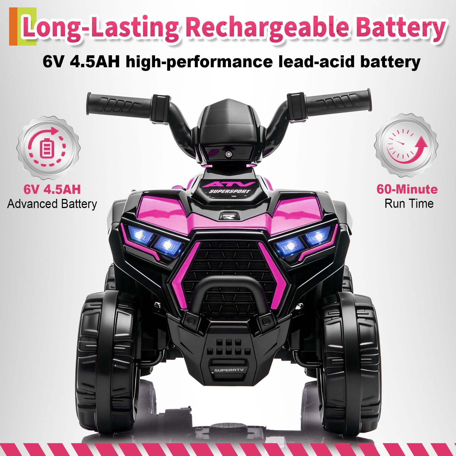 Garvee 6V Battery Powered Kids ATV Car with Lights, Music, 3.5mph Speed, 4 Wheeler, All-Terrain Tires, Safe Ride for Toddlers